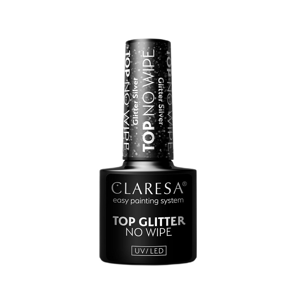 _Top Glitter No Wipe Top Pro Hybridní Lak Glitter Silver