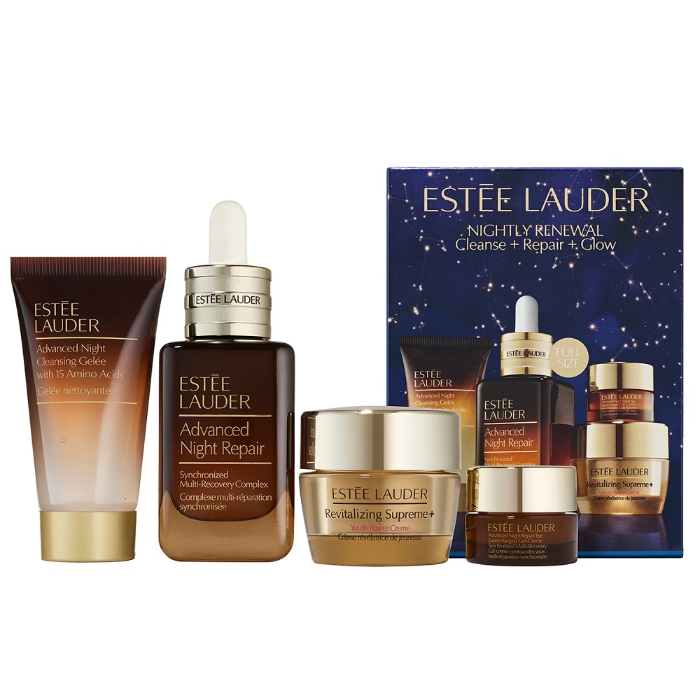 Cleanse + Repair + Glow Set Noční Regenerační Sada: Noční čIsticí Gel + Regenerační Sérum + Revitalizační Krém Na Obličej + Oční Krém